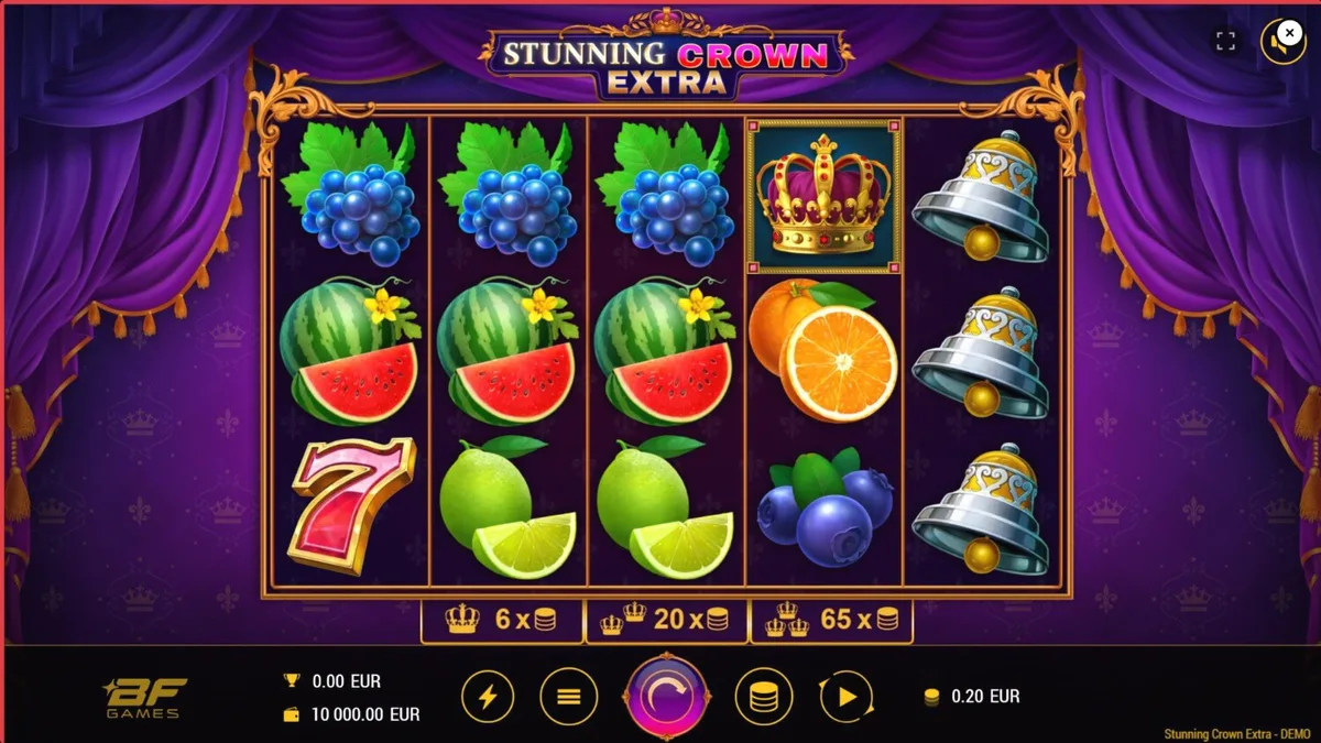 Tampilan visual slot Stunning Crown Extra dengan simbol mahkota dan permata